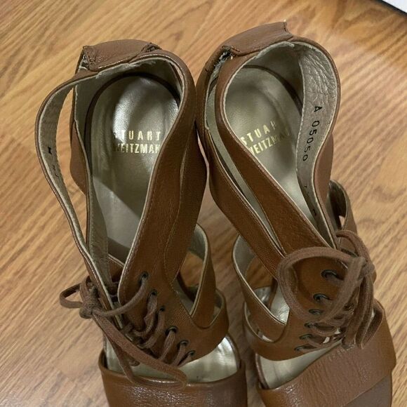 Stuart Weitzman Brown leather strappy sandal heels size US 7.5 - Picture 4 of 9